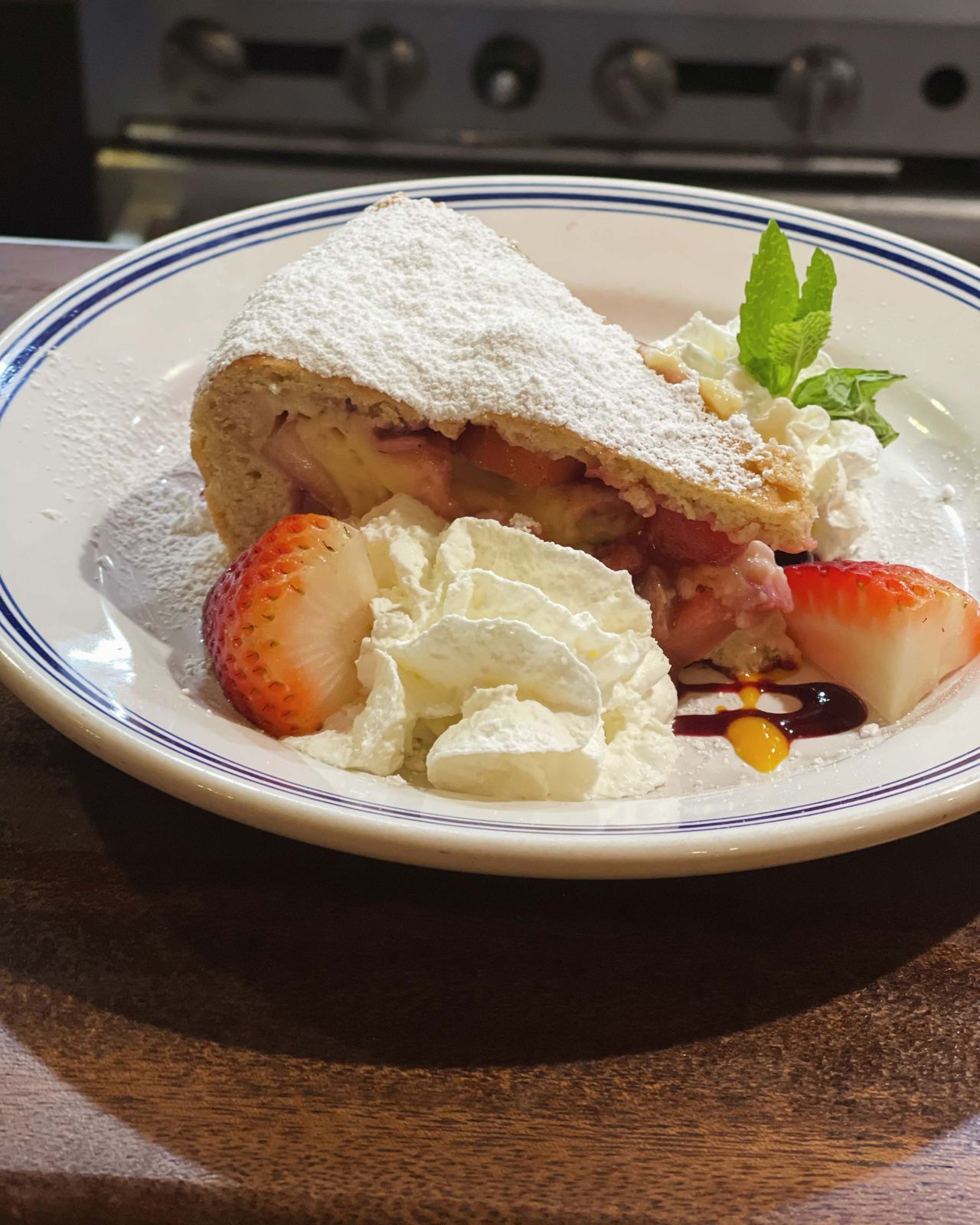 Dessert with strawberries and cream