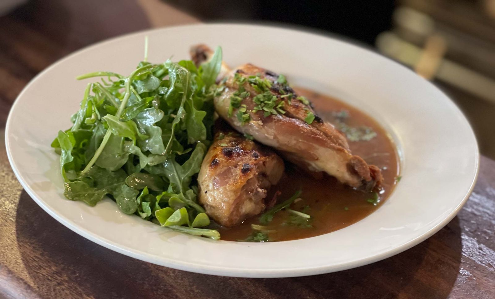 Roasted chicken with arugula
