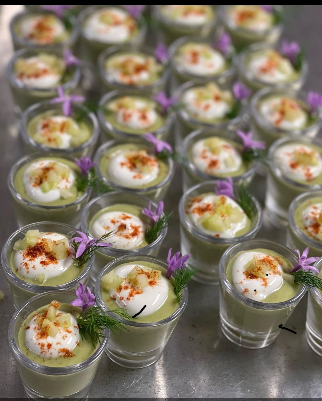 Cucumber dill vichyssoise for a private event