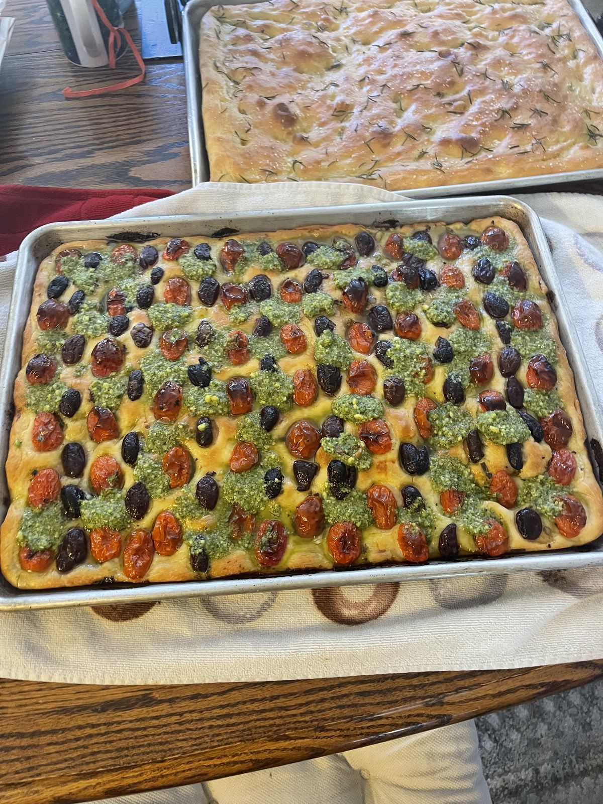 Focaccia with tomatoes and olives