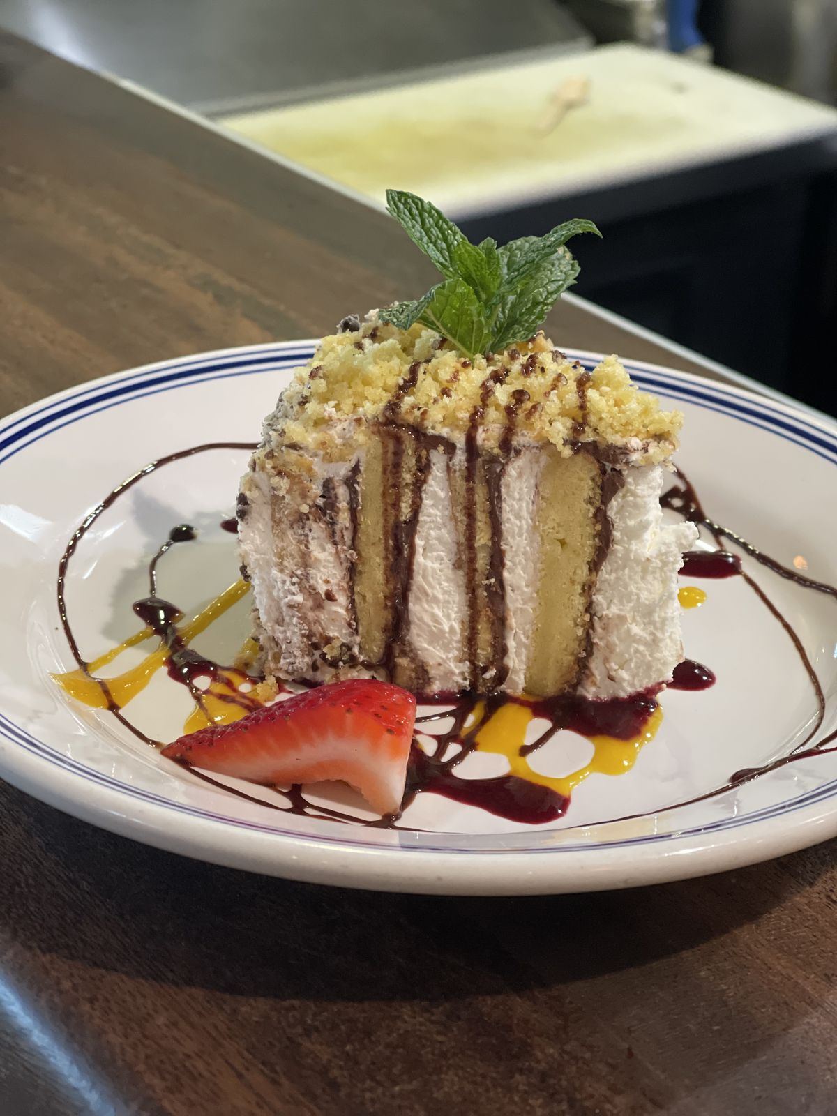 Layer cake with chocolate and strawberry