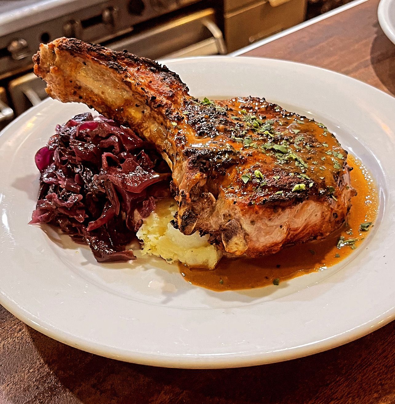 Pork chop with braised red cabbage